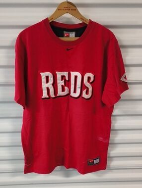 Vtg Nike MLB Cincinnati Reds Red Center Swoosh Crewneck Short Sleeve T-shirt L